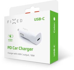 FIXED nabíječka do auta, USB-C, PD, 18W, bílá