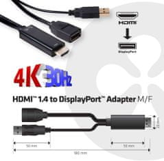 Club 3D adaptér HDMI 1.4 na DisplayPort 1.1 (M/F), USB napájení, 18cm