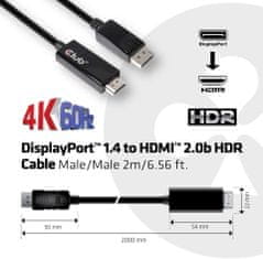 Club 3D kabel DisplayPort 1.4 na HDMI 2.0b (M/M), 2m, aktivní