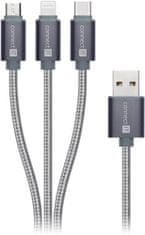 Connect IT Wirez 3in1 USB-C & Micro USB & Lightning, silver gray, 1,2 m