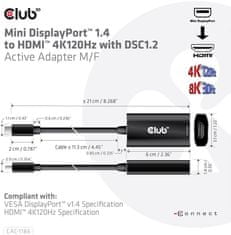 Club 3D aktivní adaptér mini DisplayPort 1.4 na HDMI 4K@120Hz s DSC1.2, černá