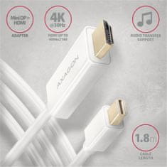 AXAGON kabel mini DisplayPort - HDMI 1.4, 4K@30Hz, 1.8m, bílá