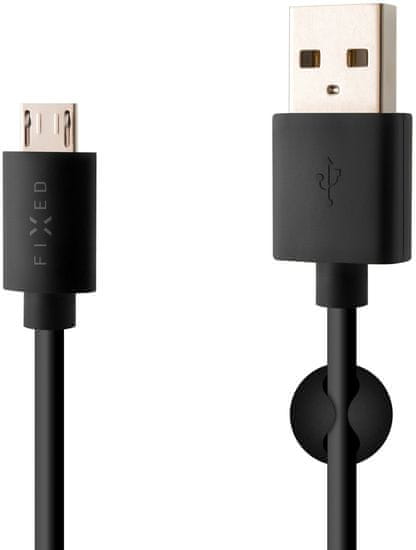 FIXED dlouhý datový a nabíjecí kabel s konektorem micro USB, 2 metry, 2,4A, černá