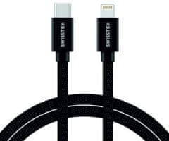 SWISSTEN textilní datový kabel USB-C - Lightning, 1,2m černý