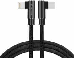 SWISSTEN datový kabel Arcade USB-C - Lightning, M/M, 3A, zahnutý konektor 90°, opletený, 1.2m, černá