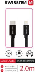 SWISSTEN textilní datový kabel USB-C - Lightning, 2 m, černý