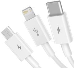 BASEUS kabel Superior 3v1, USB-A - USB-C/micro USB/Lightning, nabíjecí, 1.5m, bílá