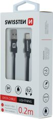 SWISSTEN datový kabel USB - Lightning, M/M, 3A, opletený, 0.2m, černá
