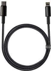BASEUS kabel Tungsten Gold, USB-C - Lightning, M/M, rychlonabíjecí, datový, 20W, 1m, černá