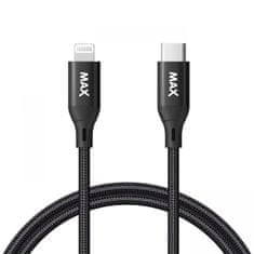 MAX kabel MFi Lightning - USB-C, opletený, 1m, černá