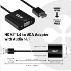 Club 3D adaptér HDMI 1.4 - VGA, M/F, 4K@60Hz, aktivní, audio, 24cm, černá