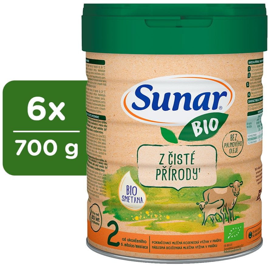 Levně Sunar BIO 2 pokračovací kojenecké mléko, 6 x 700 g