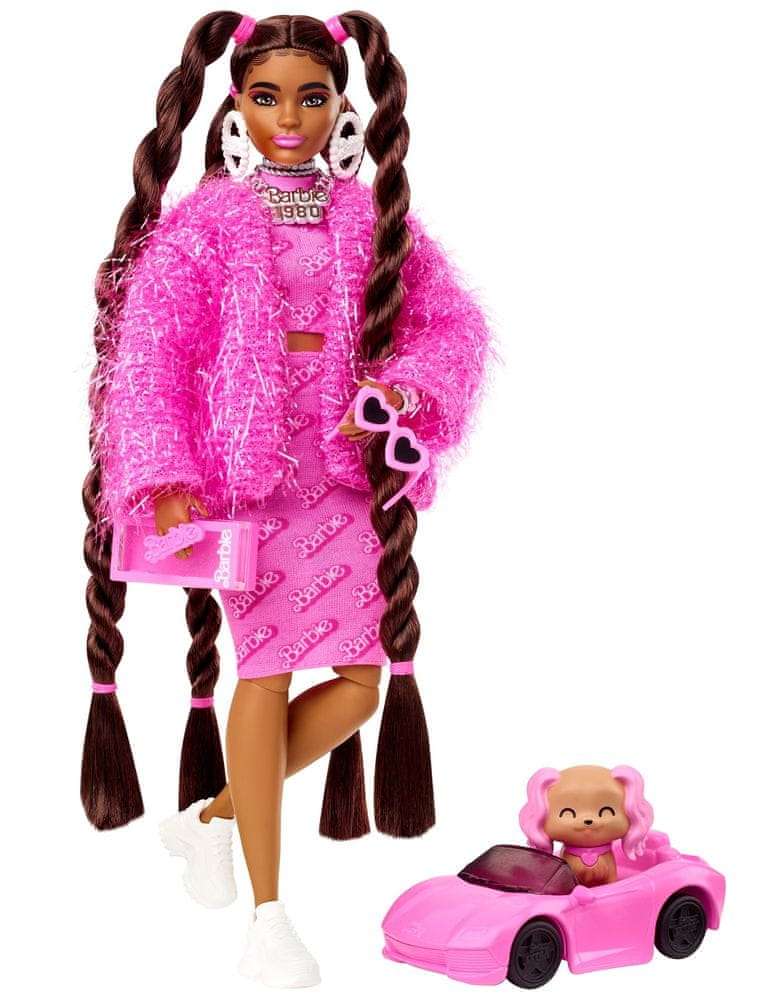 Mattel Barbie Extra Růžové šaty "Zlaté osmdesátky" GRN27