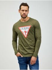 Guess Khaki pánské tričko s dlouhým rukávem Guess M