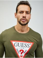 Guess Khaki pánské tričko s dlouhým rukávem Guess M