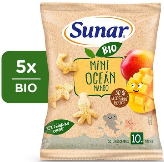 Levně Sunar BIO dětské křupky mini oceán mango 10m+ 5 x 18 g