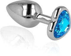 LOLO luxusní anální kolík z nerezové oceli s modrým diamantem srdíčko - průměr 2,5 cm