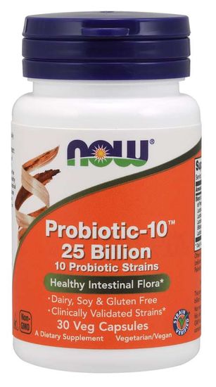 NOW Foods Probiotic-10, probiotika, 25 miliard CFU, 10 kmenů, 30 rostlinných kapslí