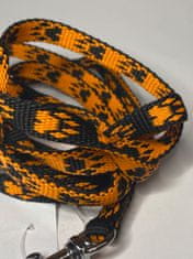 Palkar Vodítko z popruhu pro psy 150 cm x 10 mm černo-oranžová s tlapkami