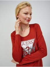Guess Červené dámské tričko s dlouhým rukávem Guess S