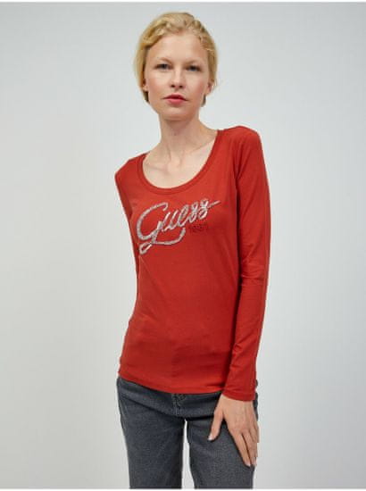 Guess Cihlové dámské tričko s dlouhým rukávem Guess Bryanna