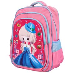 Newberry Dětský látkový školní batoh Princezna s kloboučkem, světle růžová