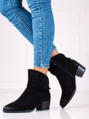 Amiatex Trendy černé kotníčkové boty dámské na širokém podpatku + Ponožky Gatta Calzino Strech, černé, 39