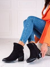 Amiatex Trendy černé kotníčkové boty dámské na širokém podpatku, černé, 39
