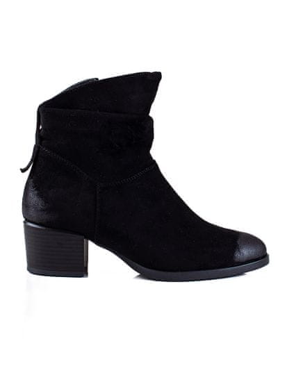 Amiatex Trendy černé kotníčkové boty dámské na širokém podpatku + Ponožky Gatta Calzino Strech