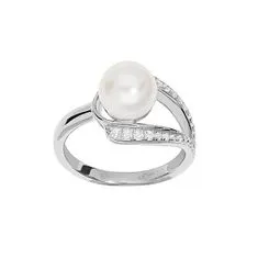 Brilio Silver Nadčasový stříbrný prsten s pravou perlou a zirkony ML05699A (Obvod 52 mm)