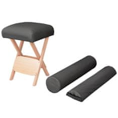 Greatstore Skládací masážní stolička, 12 cm silný sedák, 2 opěrky, černá