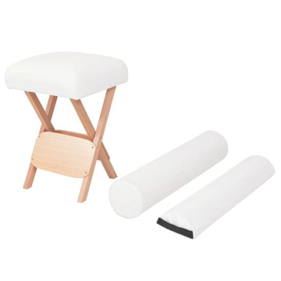 Greatstore Skládací masážní stolička, 12 cm silný sedák, 2 opěrky, bílá