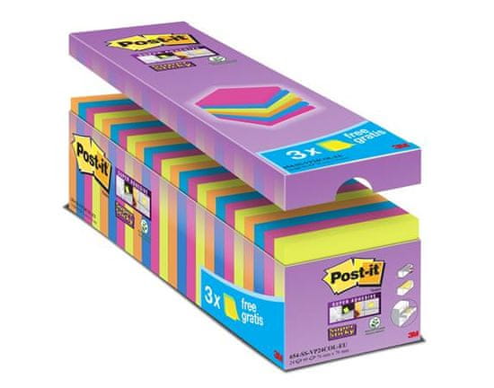 3M Samolepicí bloček "Super Sticky", mix barev, 76 x 76 mm, 24x 90 listů, 7100234515