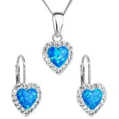 Evolution Group Srdíčková souprava šperků s krystaly Preciosa 39161.1 & blue s.opal (náušnice, řetízek, přívěsek)