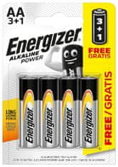 Energizer Tužkové baterie Alkaline Power AA 3+1 zdarma