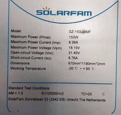 sapro Fotovoltaický solární panel 12V/150W, SZ-150-36MF, flexibilní