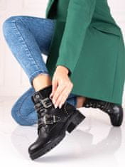 Amiatex Trendy kotníčkové boty černé dámské na plochém podpatku, černé, 38