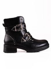 Amiatex Trendy kotníčkové boty černé dámské na plochém podpatku, černé, 38