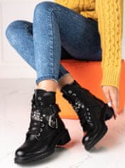 Amiatex Módní černé dámské kotníčkové boty na plochém podpatku, černé, 36