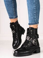 Amiatex Módní černé dámské kotníčkové boty na plochém podpatku + Ponožky Gatta Calzino Strech, černé, 36