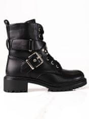 Amiatex Módní černé dámské kotníčkové boty na plochém podpatku + Ponožky Gatta Calzino Strech, černé, 36