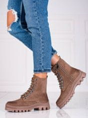Amiatex Výborné hnědé kotníčkové boty dámské na plochém podpatku + Ponožky Gatta Calzino Strech, odstíny hnědé a béžové, 38