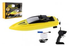 Teddies  Motorový člun/loď do vody RC plast 22cm žlutý na baterie+dob. pack+USB 2,4Ghz