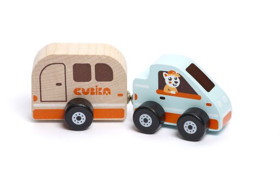 CUBIKA Auto s karavanem - dřevěná hračka s magnetem 2 díly