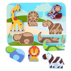 Lucy&Leo Zvířátka ze safari- dřevěné vkládací puzzle 7 dílů