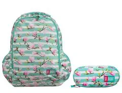 ST.RIGHT Školní set dvoukomorový batoh + pouzdro Flower Magnolia