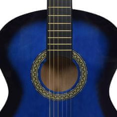 Greatstore 12dílný set klasická kytara pro začátečníky modrá 4/4 39''