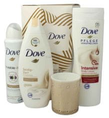 Dove Dove, Sprchový krém 250 ml, + Tělové mléko 400 ml + Deodorant 150 ml + Svíčka