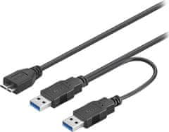 PREMIUM PremiumCord kabel USB 3.0/ USB Micro B (M) na 2 x USB 3.0 A (M)/ 30cm/ černý