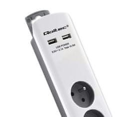 Qoltec Přepěťová ochrana | 6 zásuvek | 2 x USB | 1,8 m | Bílo-šedá